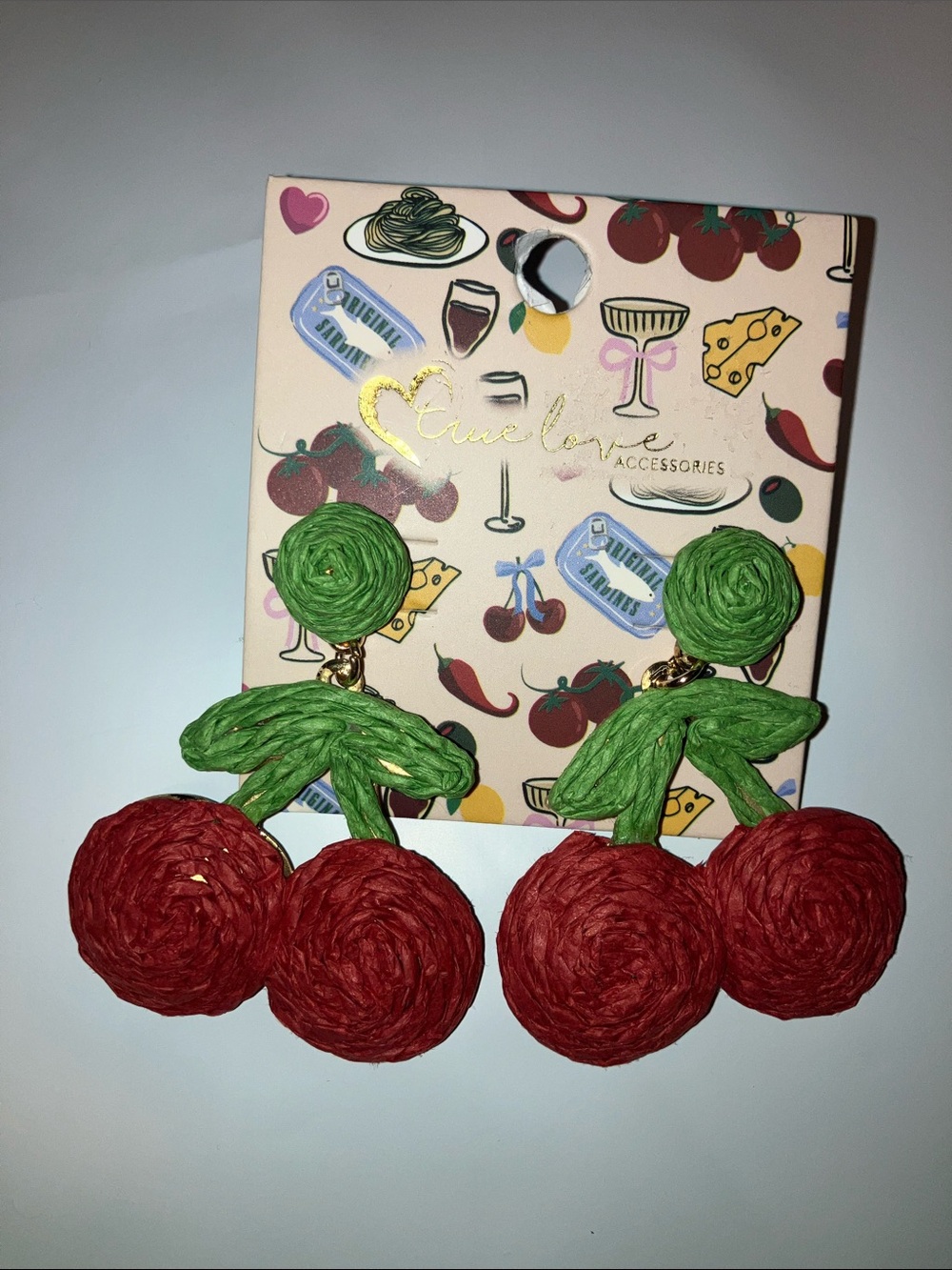 True Love Accessories Red Cherry Drop Earrings with Green Leaves New